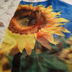 Vibrant Sunflower Print Scarf - Yellow & Blue